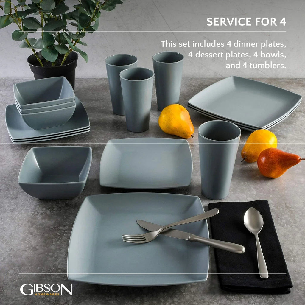 16 Piece Melamine Dinnerware Set Plates, Bowls, & Cups (Open Box)